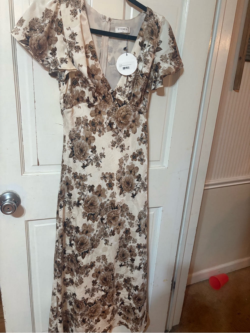 Storia Cream and Brown Floral Wrap Maxi Dress